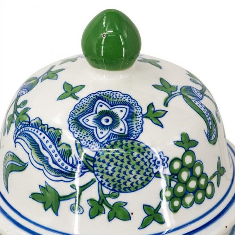 Ваза с крышкой и зелено-голубым цветочным узором на белом фоне Blue & White Ornament