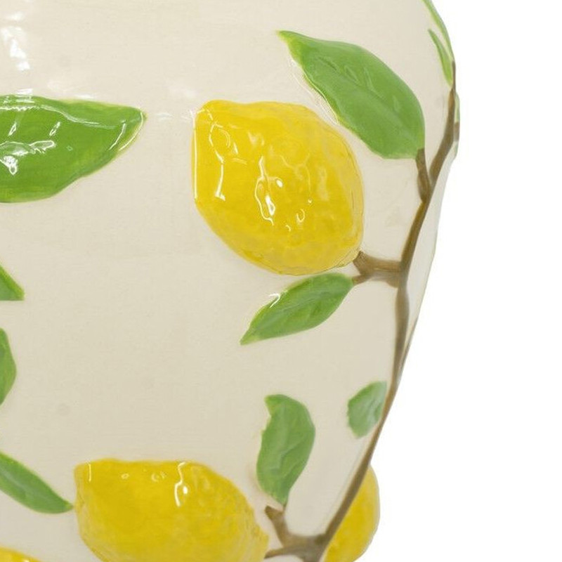 Ваза с крышкой кремового цвета и объемным рисунком лимонов и листьев Lemon Delight