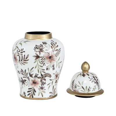 Ваза с нежным цветочным узором в пастельных тонах и крышкой с золотым акцентом Chinoiserie Ceramics