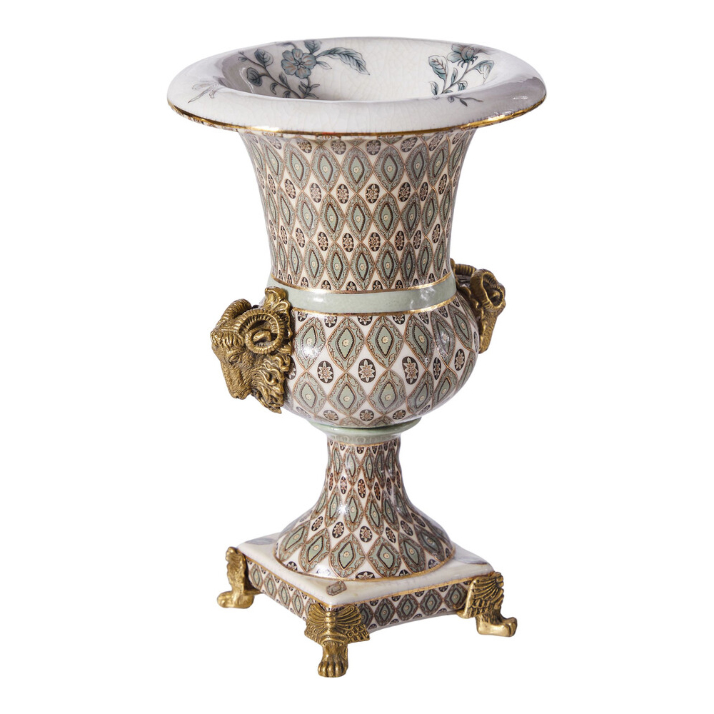 Ваза с овнами из фарфора с бронзовыми элементами Bronze Aries