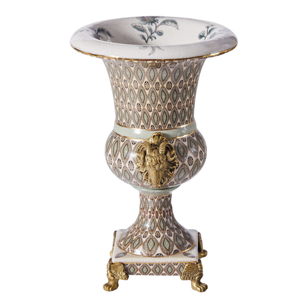 Ваза с овнами из фарфора с бронзовыми элементами Bronze Aries