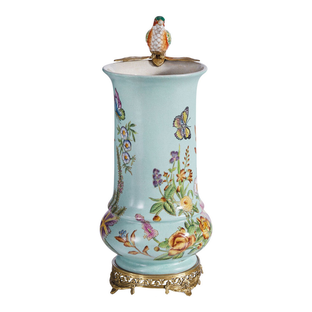 Ваза с птичкой из фарфора с бронзовыми элементами Garden of Eden