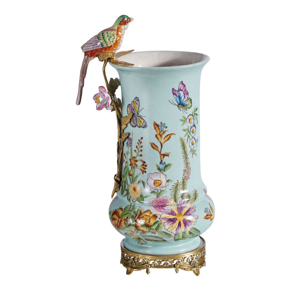 Ваза с птичкой из фарфора с бронзовыми элементами Garden of Eden