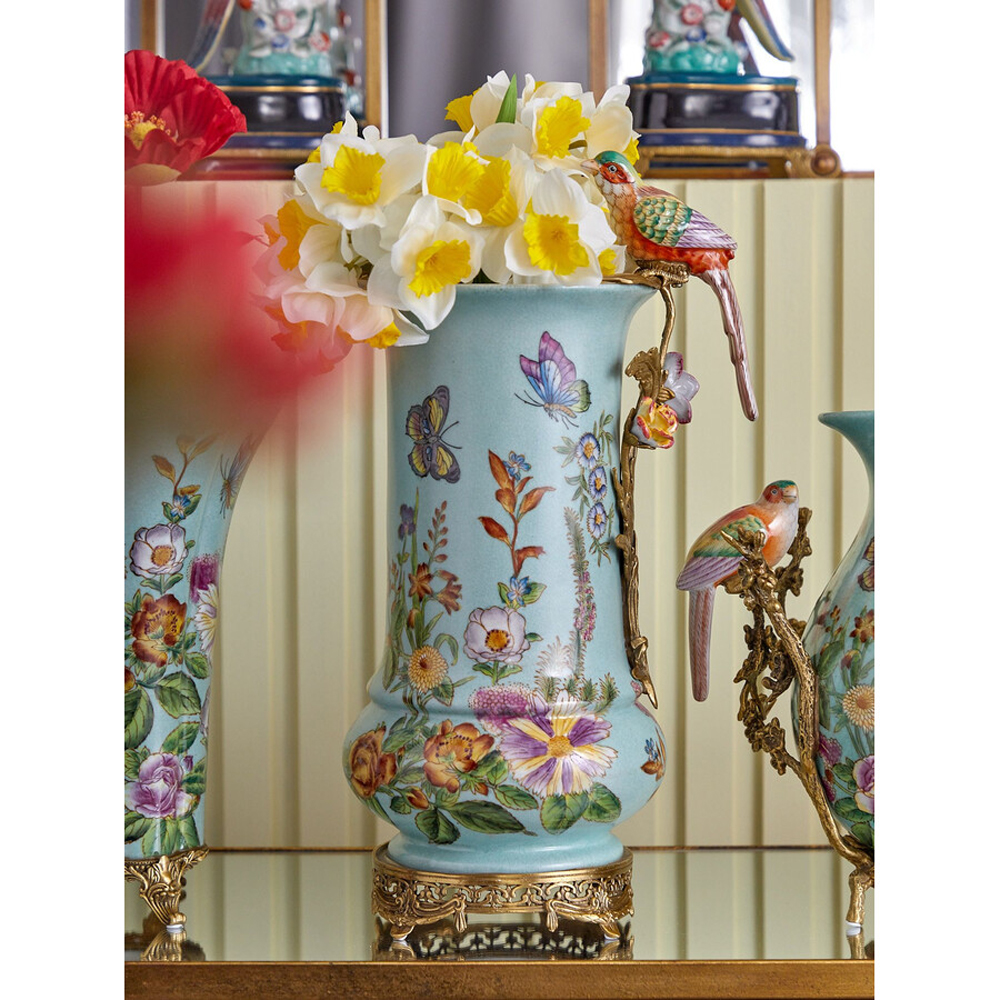 Ваза с птичкой из фарфора с бронзовыми элементами Garden of Eden