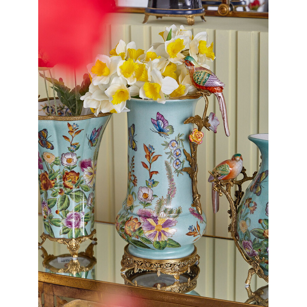 Ваза с птичкой из фарфора с бронзовыми элементами Garden of Eden