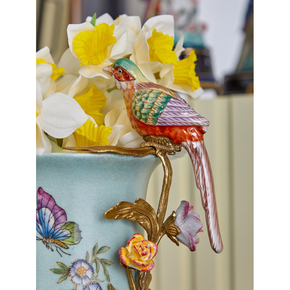Ваза с птичкой из фарфора с бронзовыми элементами Garden of Eden