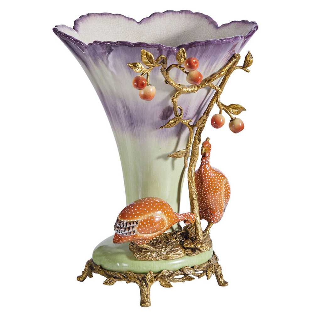 Ваза с цесарками из фарфора с бронзовыми элементами Garden of Eden