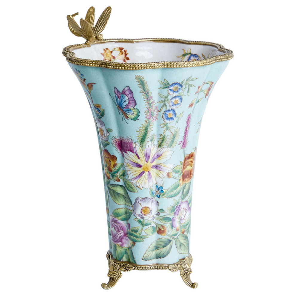 Ваза со стрекозой из фарфора с бронзовыми элементами Paradise Dragonfly