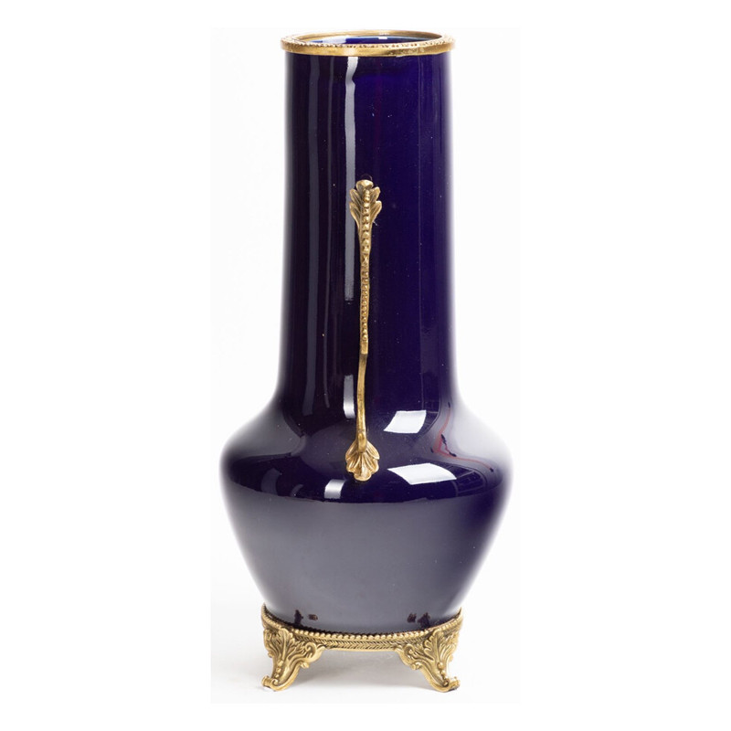 Ваза темно-синяя фарфоровая с бронзовыми ручками и ножками Eden Garden