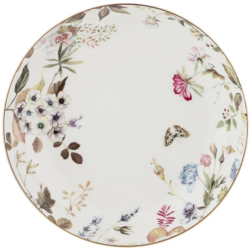 Ваза фарфоровая белая на ножке с рисунком цветов Garden Whisper Porcelain Set