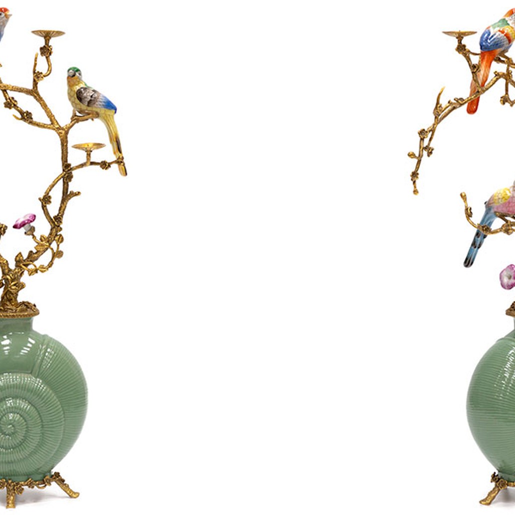 Ваза фарфоровая зеленая с фигурками птиц Porcelain bird