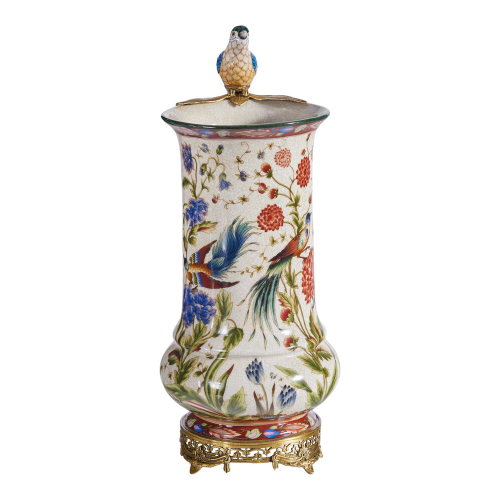 Ваза фарфоровая с птицей на бронзовой ветке и цветочной росписью Garden of Eden
