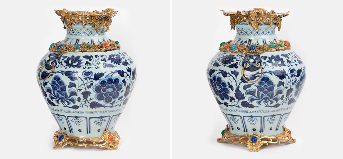 Ваза фарфоровая с синим орнаментом Colored Stones