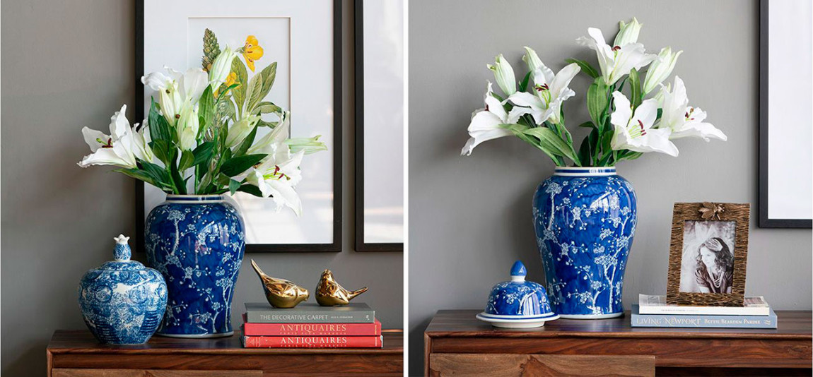 Ваза фарфоровая синяя с орнаментом Sakura