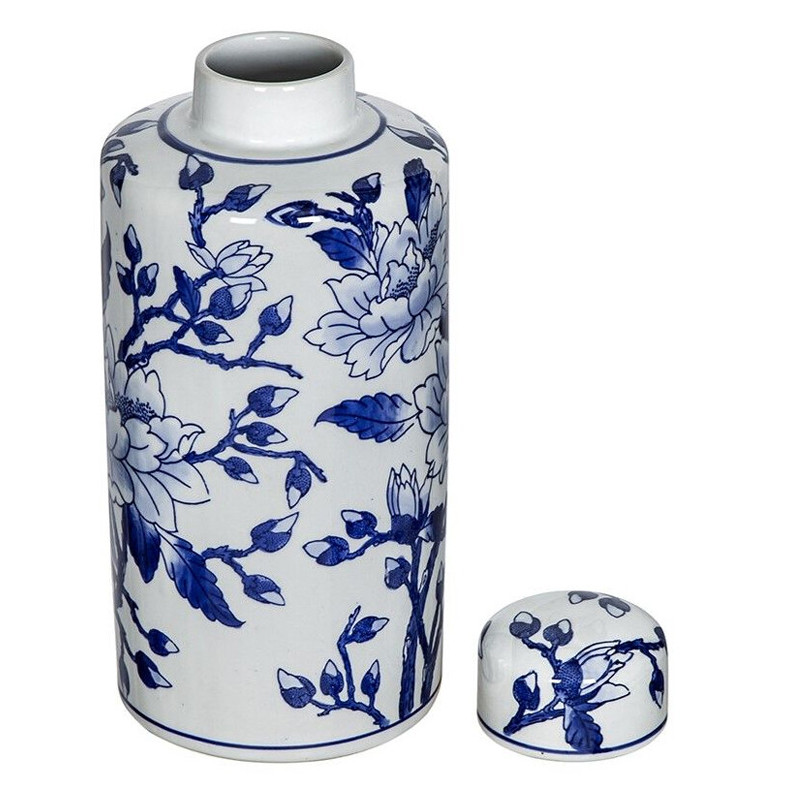 Ваза цилиндрической формы с крышкой и синим цветочным узором на белом фоне Blue & White Ornament