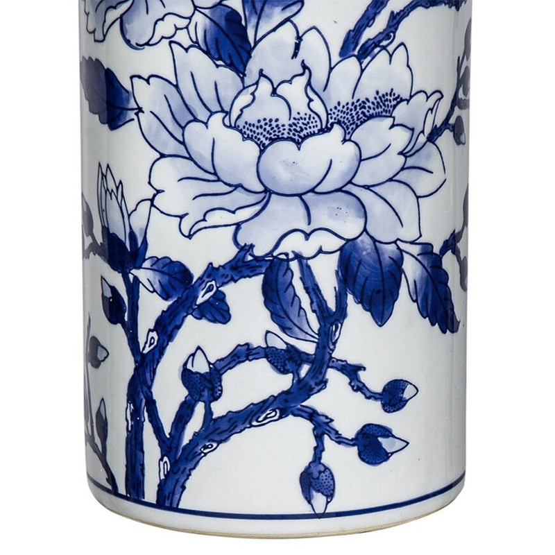 Ваза цилиндрической формы с крышкой и синим цветочным узором на белом фоне Blue & White Ornament
