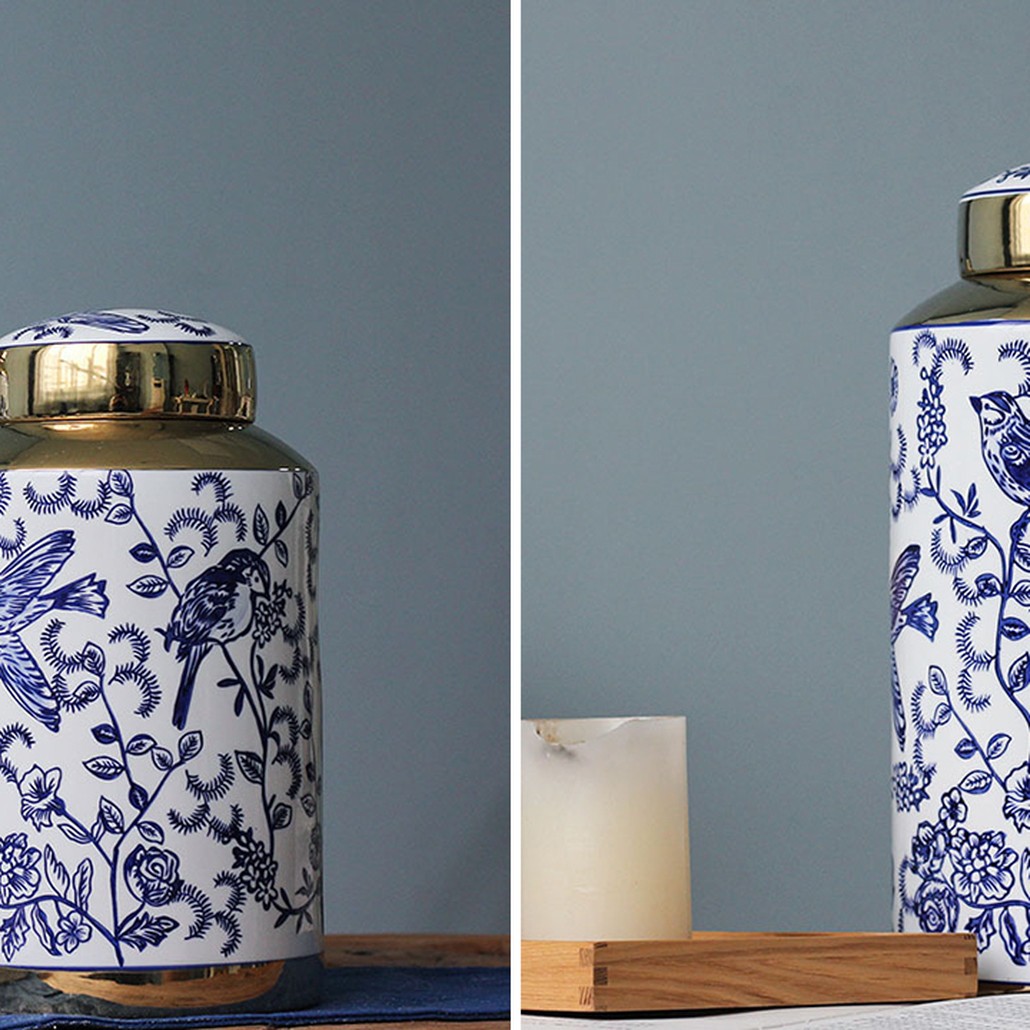 Вазы Ceramic Oriental Blue Ornament Birds Vases