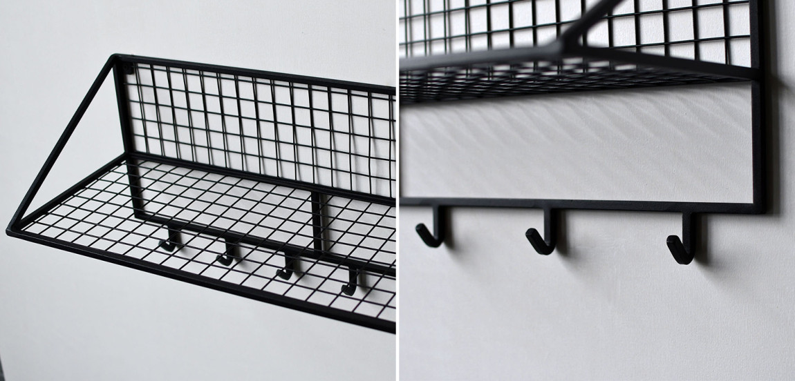 Вешалка с полкой Rhian Industrial Metal Rust Shelf Black