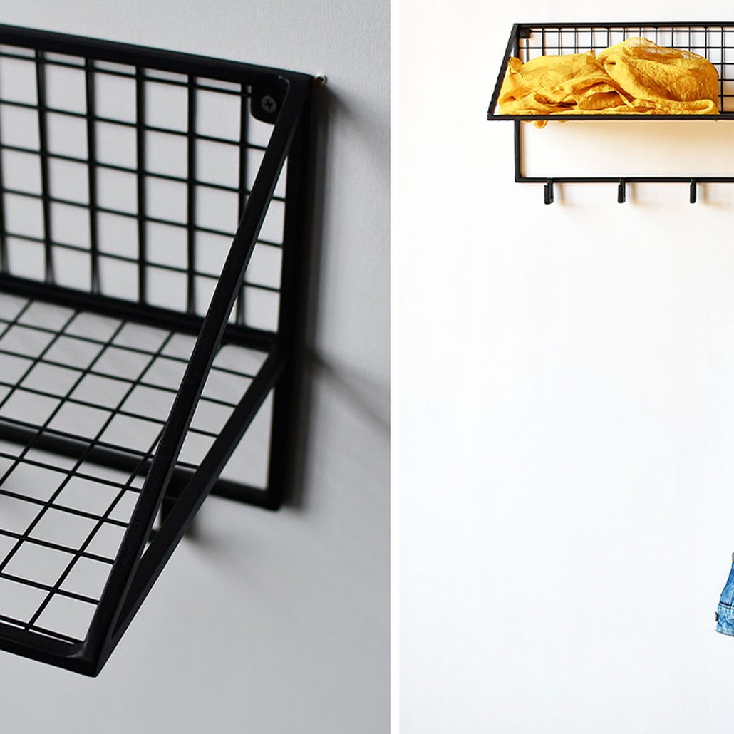 Вешалка с полкой Rhian Industrial Metal Rust Shelf Black