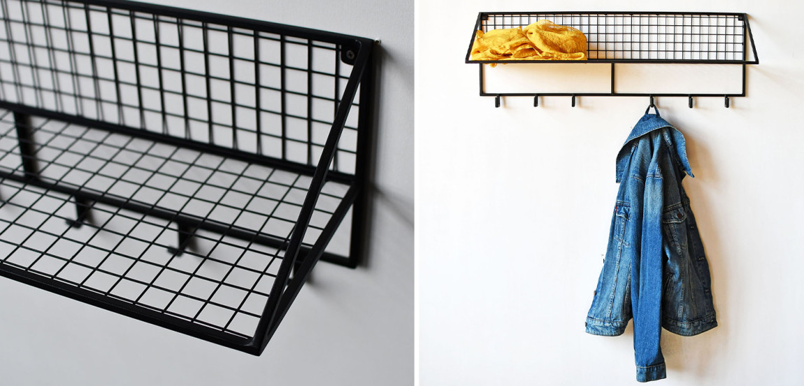 Вешалка с полкой Rhian Industrial Metal Rust Shelf Black