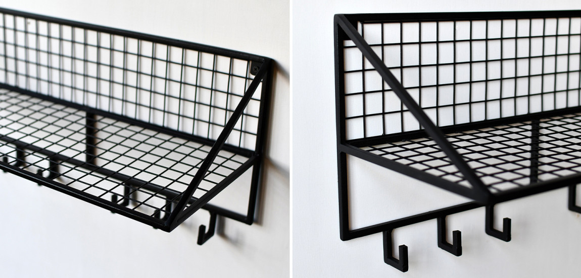 Вешалка с полкой Rhian Industrial Metal Rust Shelf Black S