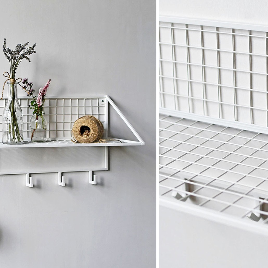 Вешалка с полкой Rhian Industrial Metal Rust Shelf White