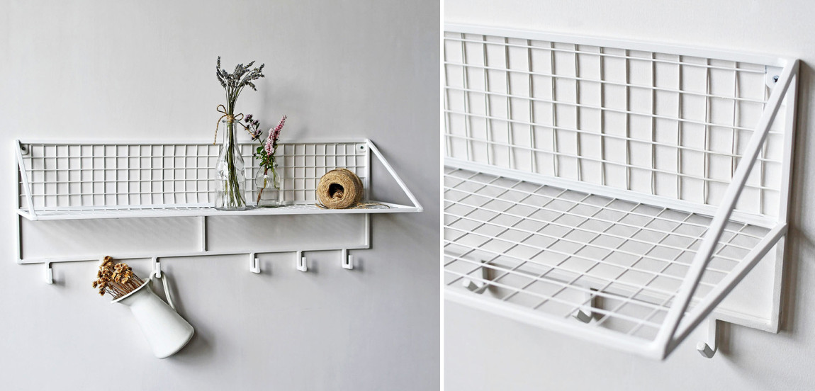 Вешалка с полкой Rhian Industrial Metal Rust Shelf White