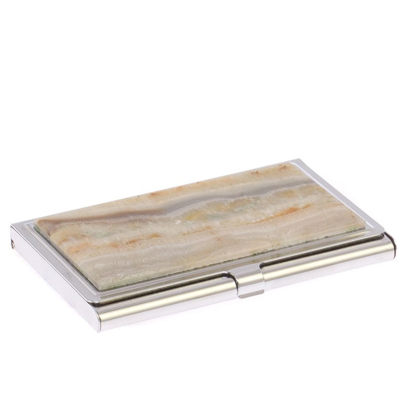 Визитница карманная металлическая с накладкой из натурального камня Агат Stone Business Card Holders