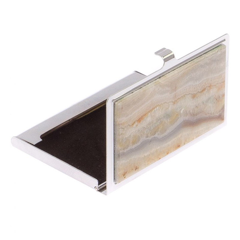 Визитница карманная металлическая с накладкой из натурального камня Агат Stone Business Card Holders