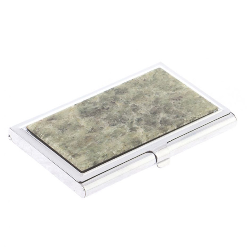 Визитница карманная металлическая с накладкой из натурального камня Апатит Stone Business Card Holders
