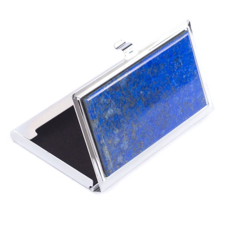 Визитница карманная металлическая с накладкой из натурального камня Лазурит Stone Business Card Holders