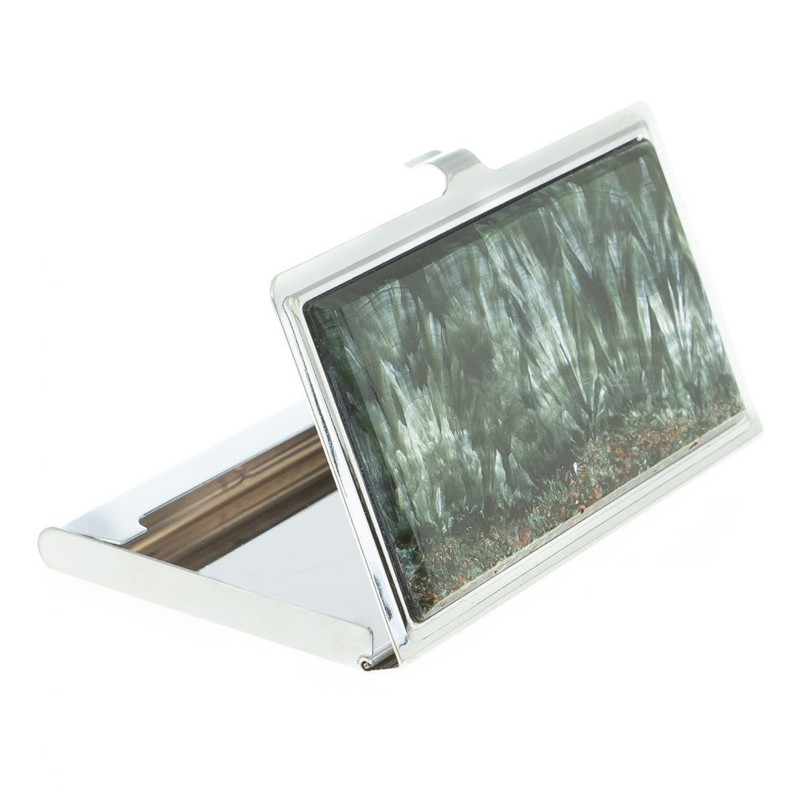 Визитница карманная металлическая с накладкой из натурального камня Серафинит Stone Business Card Holders