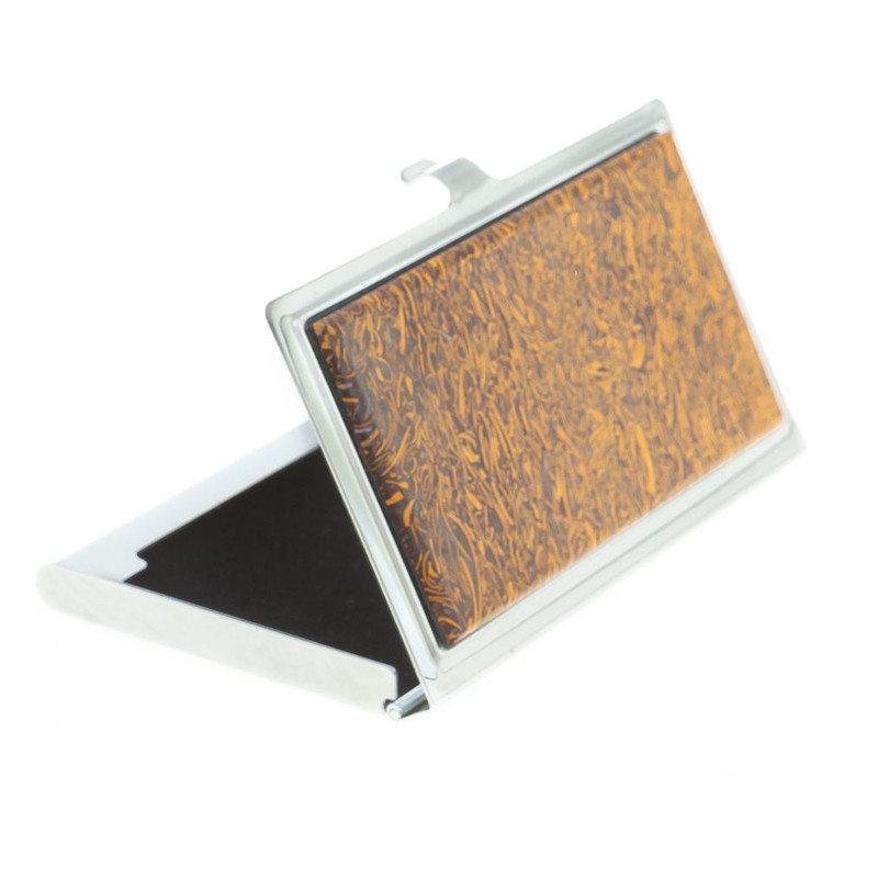 Визитница карманная металлическая с накладкой из натурального камня Яшма Stone Business Card Holders