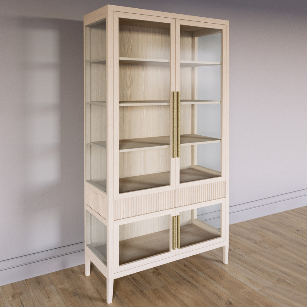 Витрина Primo со стеклянными фасадами и 2 ящиками Светлый дуб