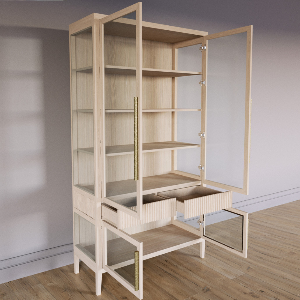 Витрина Primo со стеклянными фасадами и 2 ящиками Светлый дуб