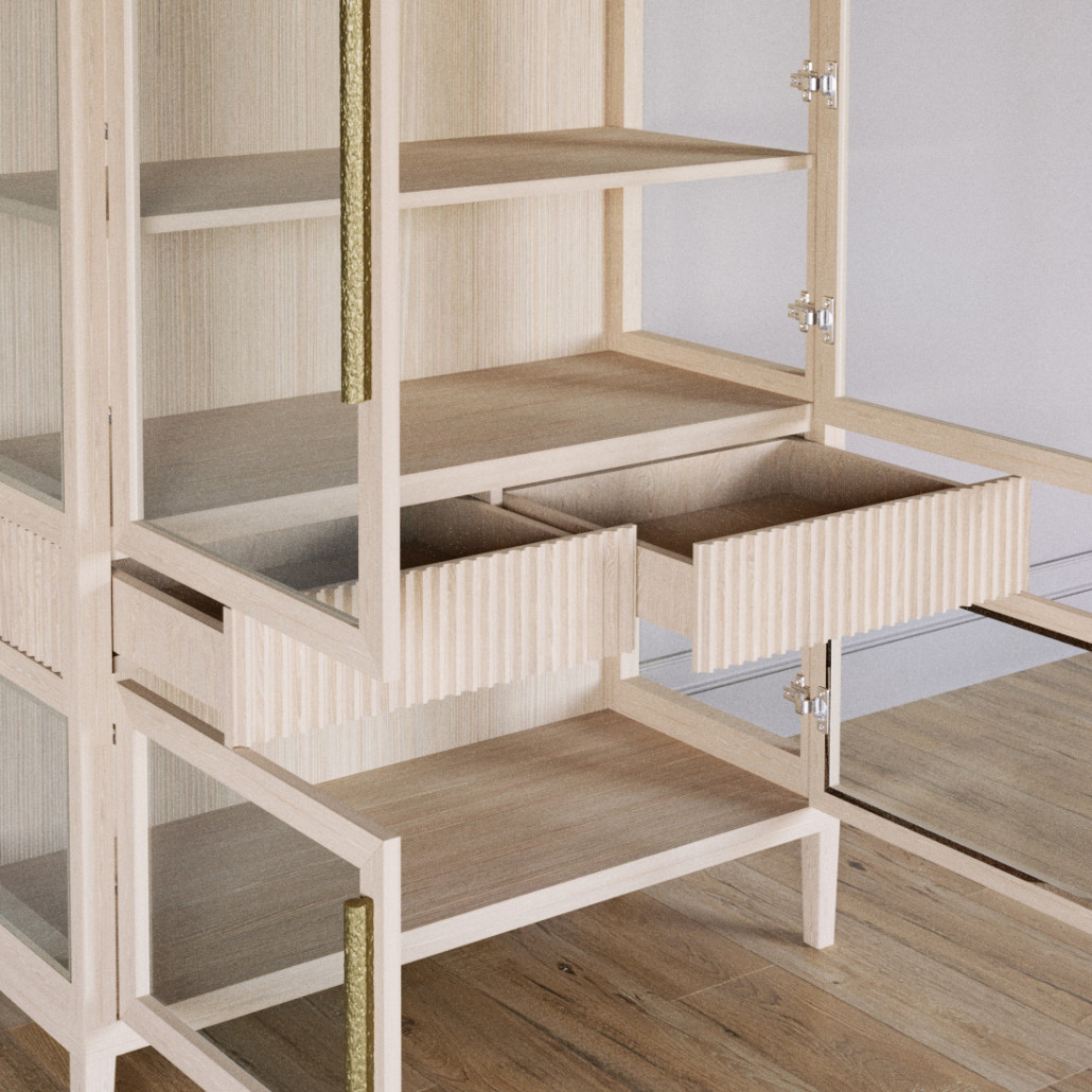 Витрина Primo со стеклянными фасадами и 2 ящиками Светлый дуб