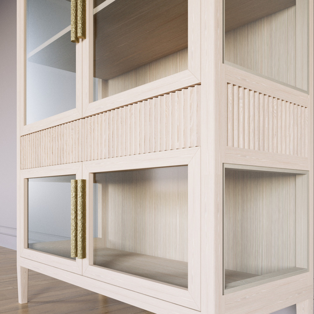 Витрина Primo со стеклянными фасадами и 2 ящиками Светлый дуб