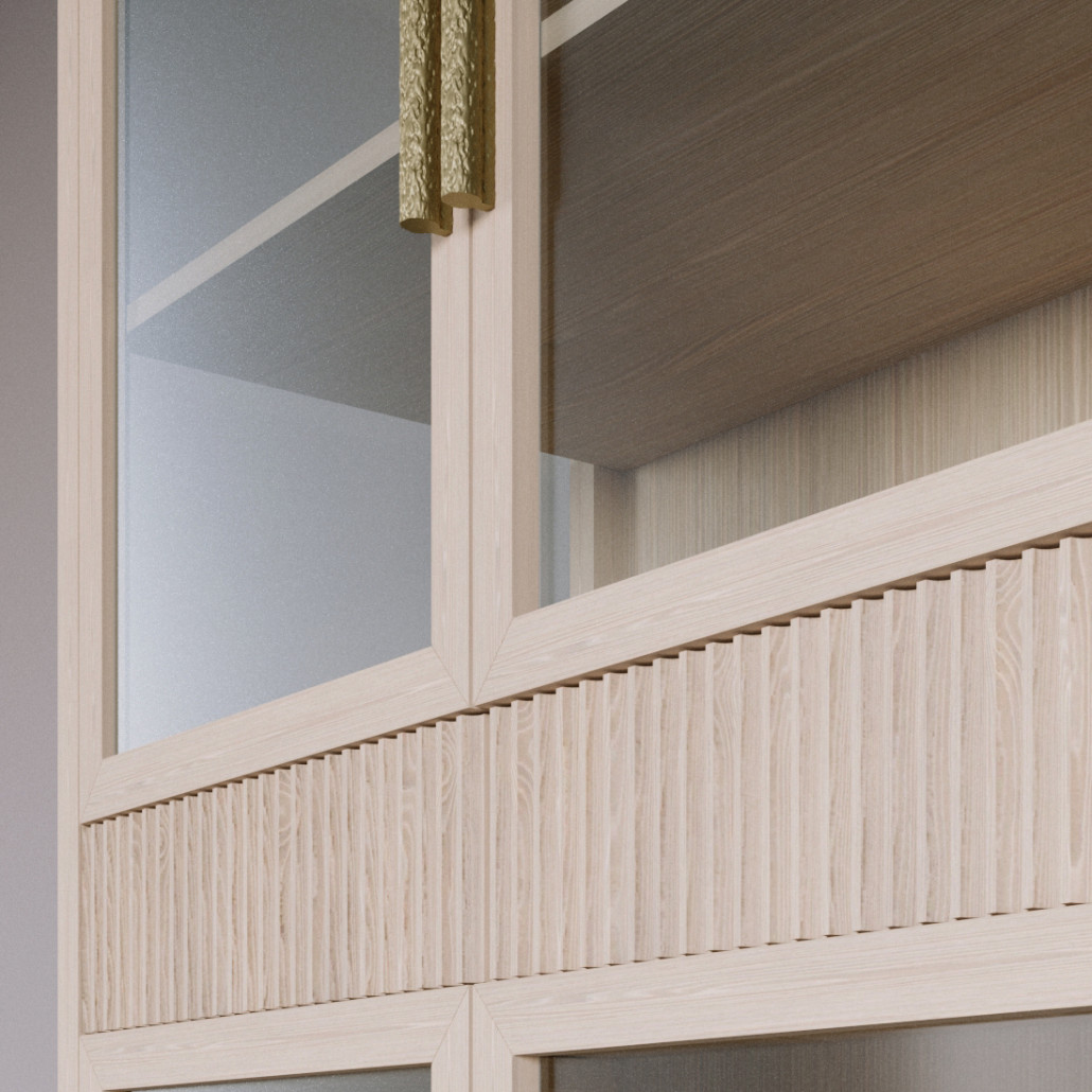 Витрина Primo со стеклянными фасадами и 2 ящиками Светлый дуб