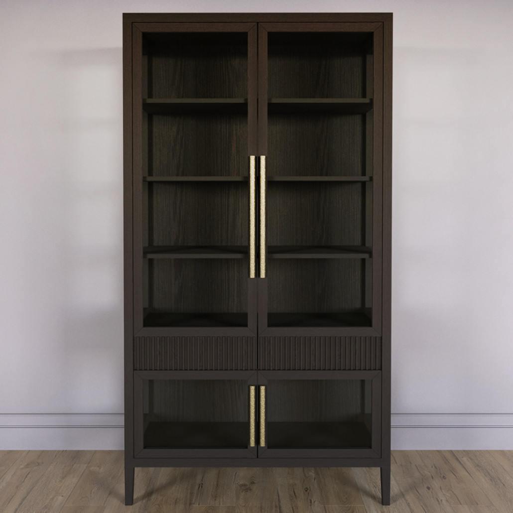 Витрина Primo со стеклянными фасадами и 2 ящиками Темный орех