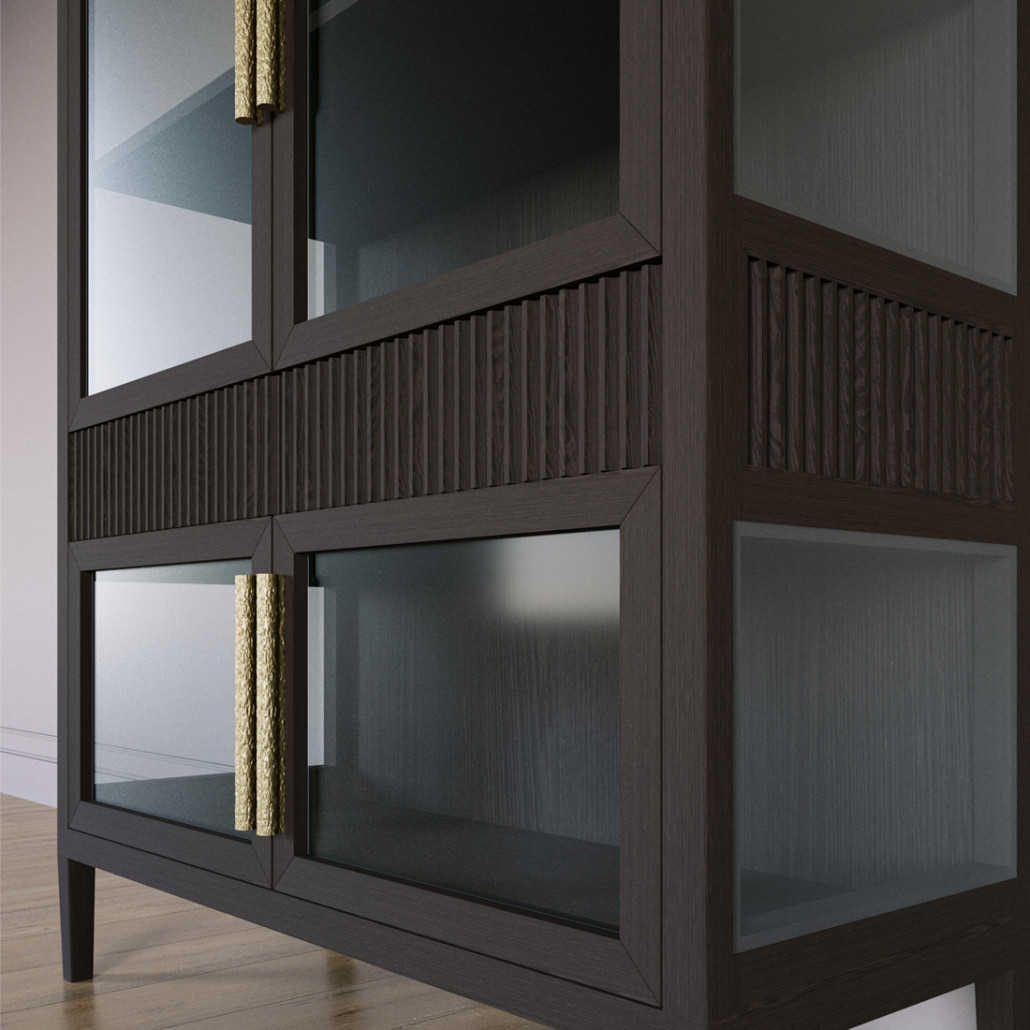 Витрина Primo со стеклянными фасадами и 2 ящиками Темный орех