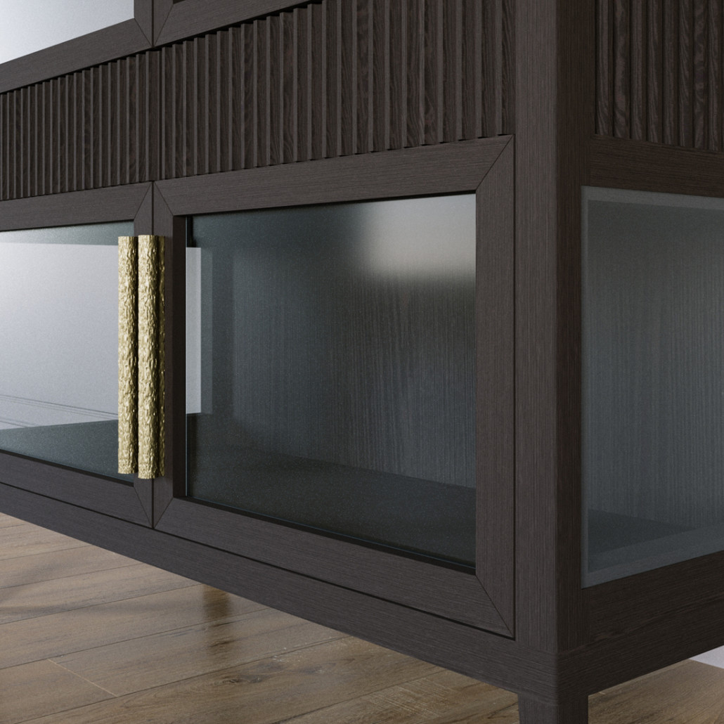 Витрина Primo со стеклянными фасадами и 2 ящиками Темный орех