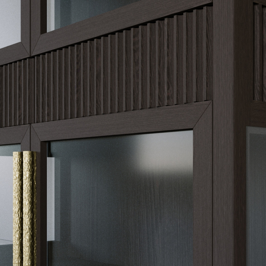 Витрина Primo со стеклянными фасадами и 2 ящиками Темный орех