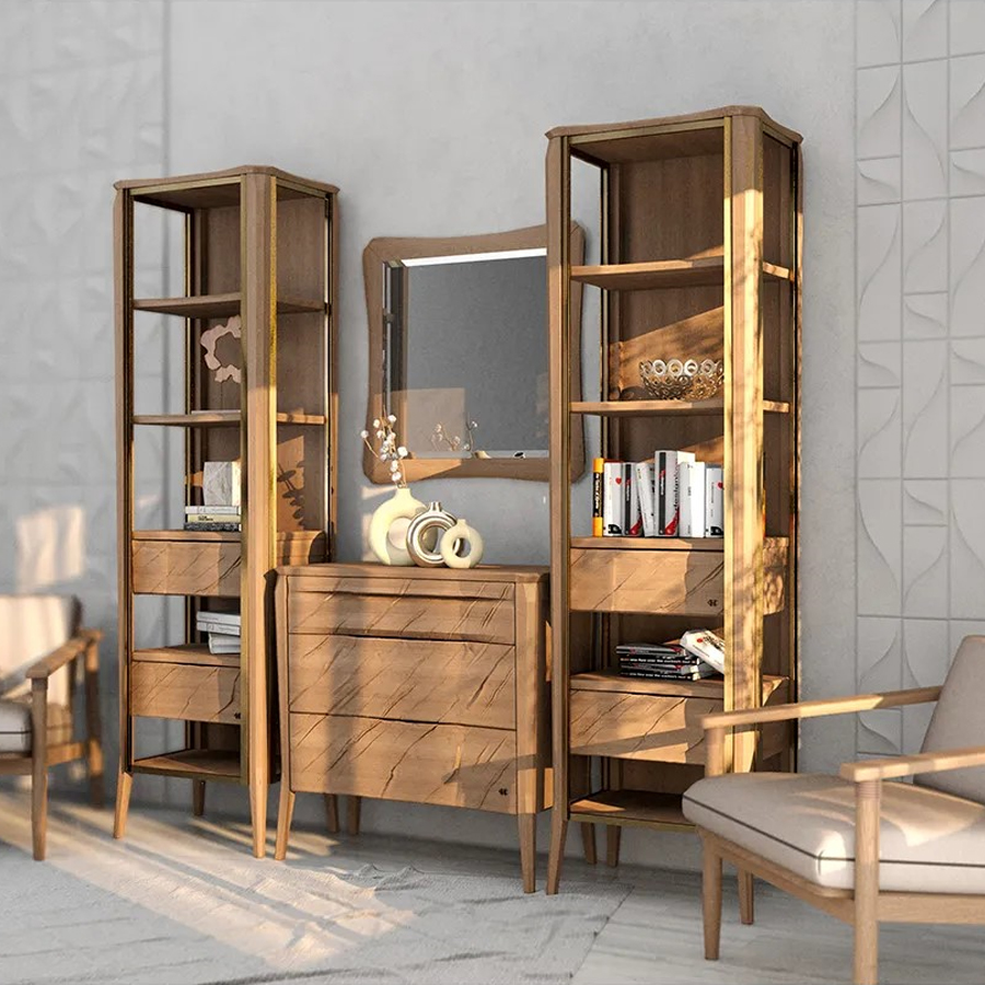 Витрина левая из массива дуба с 5-ю полками и 2-мя ящиками Tasteful Furniture