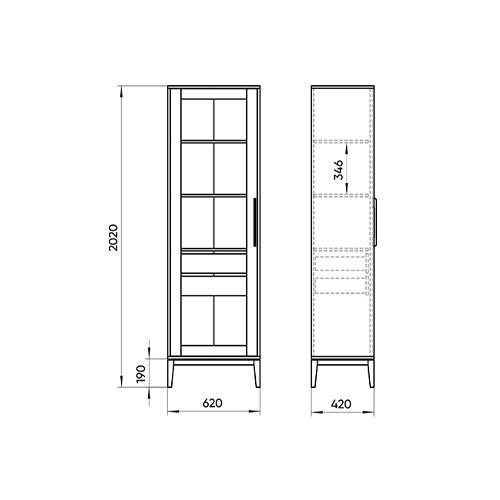 Витрина левая со стеклянной дверью с 4-мя полками и 2-мя ящиками из массива бука и шпона дуба Fjord L