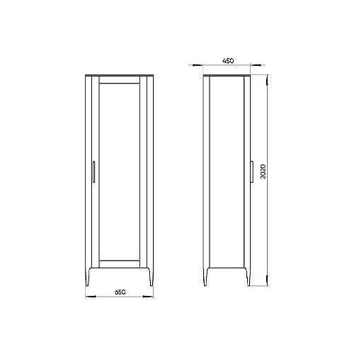 Витрина светло-серая со стеклянной дверью с 4-мя полками и 2-мя ящиками Type