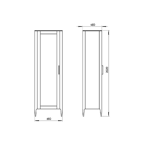 Витрина светло-серая со стеклянной дверью с 4-мя полками и 2-мя ящиками Type