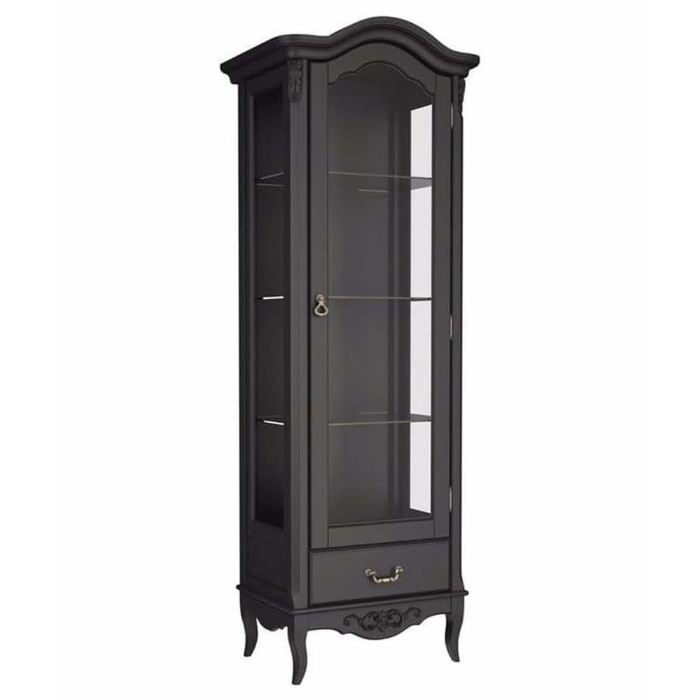 Витрина черная однодверная из массива бука с 4-мя полками и ящиком Black Provence