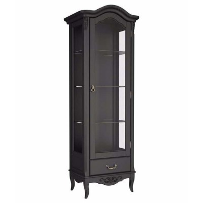 Витрина черная однодверная из массива бука с 4-мя полками и ящиком Black Provence