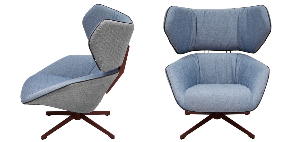 Вращающееся кресло с двухцветной обивкой Wilder Armchair голубой и серый