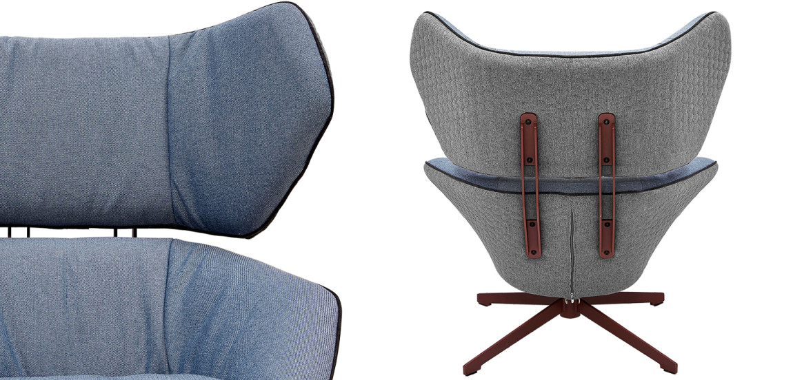 Вращающееся кресло с двухцветной обивкой Wilder Armchair голубой и серый